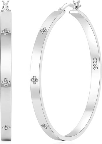 OOOPEL Sterling Silver Hoop Earrings for Women Hypoallergenic 925 Sterling Silver/Gold Plated Large Rhinestone Hoops Earrings Lightweight Sparkly Big Silver Hoop with Cubic Zirconia 30/40/50/60mm in Saudi Arabia