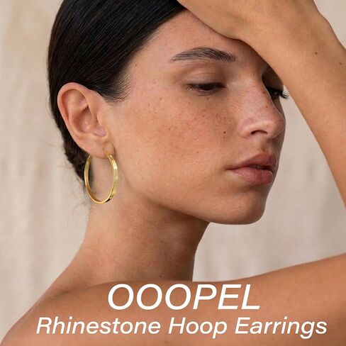 OOOPEL Sterling Silver Hoop Earrings for Women Hypoallergenic 925 Sterling Silver/Gold Plated Large Rhinestone Hoops Earrings Lightweight Sparkly Big Silver Hoop with Cubic Zirconia 30/40/50/60mm in Saudi Arabia