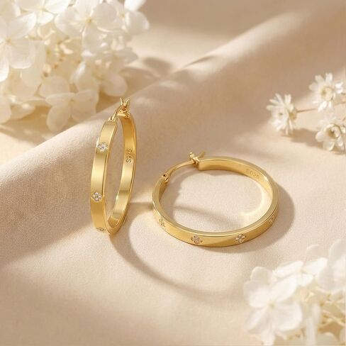 OOOPEL Sterling Silver Hoop Earrings for Women Hypoallergenic 925 Sterling Silver/Gold Plated Large Rhinestone Hoops Earrings Lightweight Sparkly Big Silver Hoop with Cubic Zirconia 30/40/50/60mm in Saudi Arabia