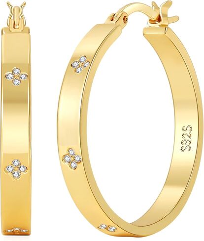 OOOPEL Sterling Silver Hoop Earrings for Women Hypoallergenic 925 Sterling Silver/Gold Plated Large Rhinestone Hoops Earrings Lightweight Sparkly Big Silver Hoop with Cubic Zirconia 30/40/50/60mm in Saudi Arabia