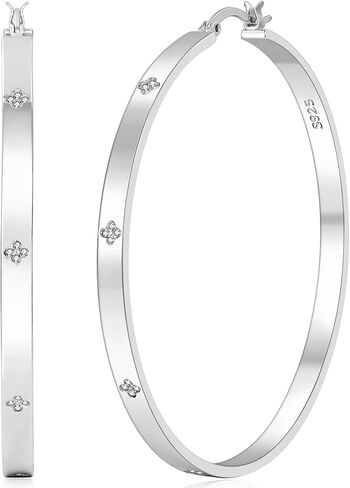 OOOPEL Sterling Silver Hoop Earrings for Women Hypoallergenic 925 Sterling Silver/Gold Plated Large Rhinestone Hoops Earrings Lightweight Sparkly Big Silver Hoop with Cubic Zirconia 30/40/50/60mm in Saudi Arabia