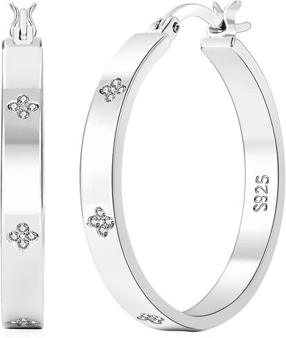 OOOPEL Sterling Silver Hoop Earrings for Women Hypoallergenic 925 Sterling Silver/Gold Plated Large Rhinestone Hoops Earrings Lightweight Sparkly Big Silver Hoop with Cubic Zirconia 30/40/50/60mm in Saudi Arabia
