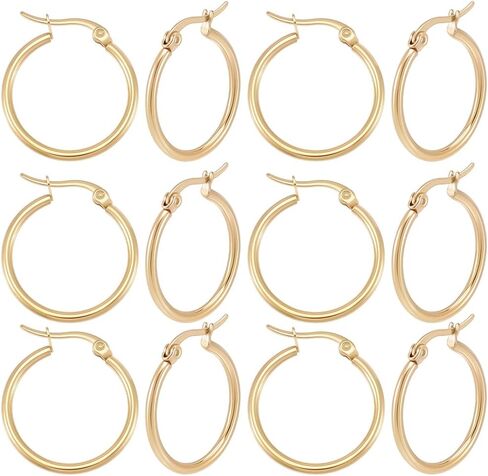Beebeecraft 1 Box 12 Pairs Hoop Earrings 18K Gold Plated 304 Stainless Steel 20mm Cartilage Ear Cuff Tiny Hoop Hugging Earring Sleeper Earwires Components for Gift in Kuwait