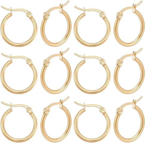 Beebeecraft 1 Box 12 Pairs Hoop Earrings 18K Gold Plated 304 Stainless Steel 20mm Cartilage Ear Cuff Tiny Hoop Hugging Earring Sleeper Earwires Components for Gift in Kuwait