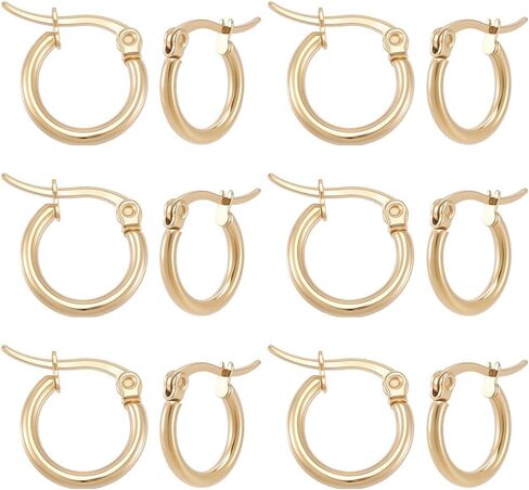 Beebeecraft 1 Box 12 Pairs Hoop Earrings 18K Gold Plated 304 Stainless Steel 20mm Cartilage Ear Cuff Tiny Hoop Hugging Earring Sleeper Earwires Components for Gift in Kuwait