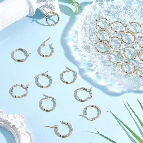 Beebeecraft 1 Box 12 Pairs Hoop Earrings 18K Gold Plated 304 Stainless Steel 20mm Cartilage Ear Cuff Tiny Hoop Hugging Earring Sleeper Earwires Components for Gift in Kuwait