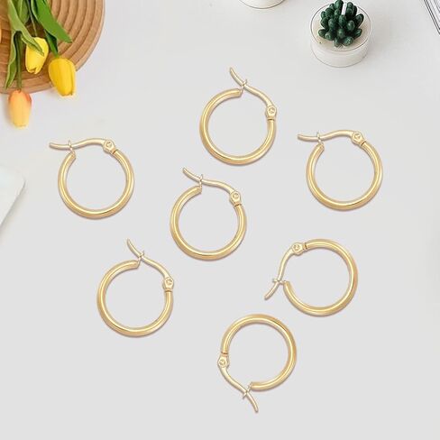 Beebeecraft 1 Box 12 Pairs Hoop Earrings 18K Gold Plated 304 Stainless Steel 20mm Cartilage Ear Cuff Tiny Hoop Hugging Earring Sleeper Earwires Components for Gift in Kuwait