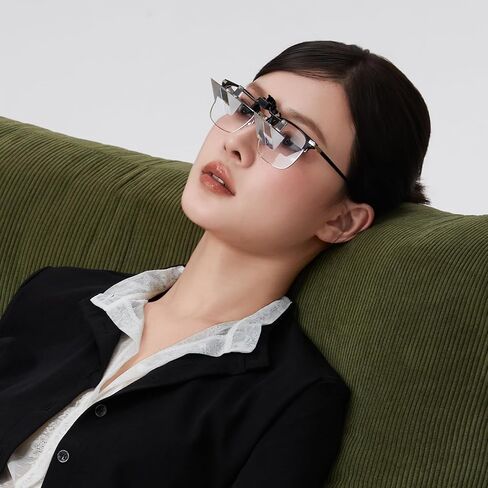 Clip on Lazy Glasses Horizontal Reading Glasses 90 Degree for Lying Down Reading or Watching TV, Knitting Up Neck Relax, Prism Eyeglasses for Looking Up Playing Mobile Phone, Neck Protection in Saudi Arabia