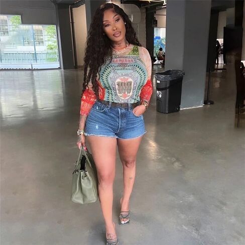 Women Long Sleeve Graphic Mesh See Streetwear T Shirts Tops Coquette Clothes Aesthetic Shirts Y2k Grunge Clothes in Saudi Arabia