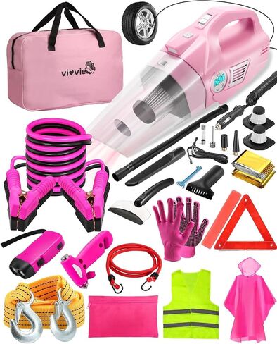 Roadside Emergency Car Kit for Vehicles, Car Safety Kit with 4 in 1 Inflatable Car Vacuum Cleaner, Jumper Cables, Tow Straps, First Aid Kit, Car Must Haves Road Trip Essentials for Men Women in Kuwait