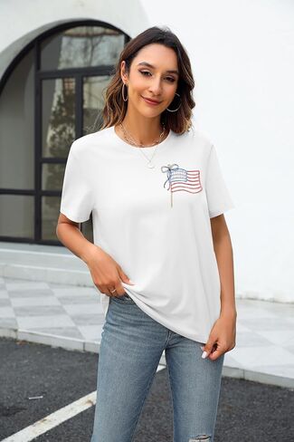 American Flag Shirt Women Coquette Bow American Flag 4th of July Tee Tops in Kuwait