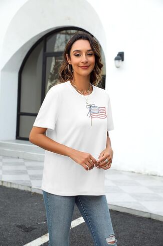 American Flag Shirt Women Coquette Bow American Flag 4th of July Tee Tops in Kuwait