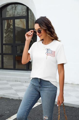 American Flag Shirt Women Coquette Bow American Flag 4th of July Tee Tops in Kuwait