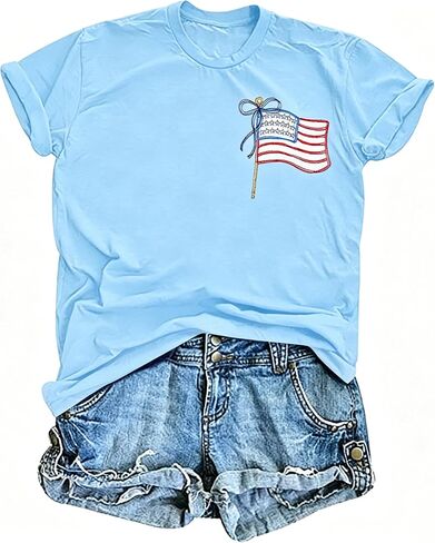 American Flag Shirt Women Coquette Bow American Flag 4th of July Tee Tops in Kuwait