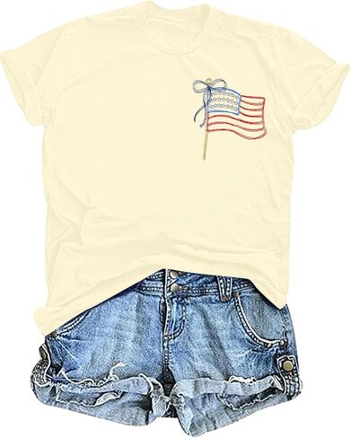 American Flag Shirt Women Coquette Bow American Flag 4th of July Tee Tops in Kuwait
