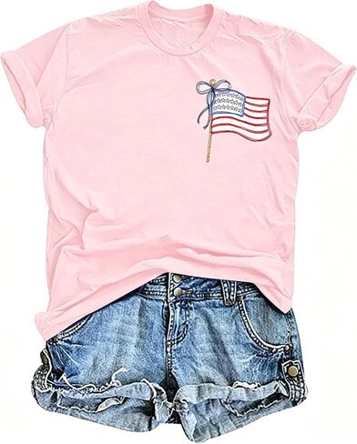 American Flag Shirt Women Coquette Bow American Flag 4th of July Tee Tops in Kuwait