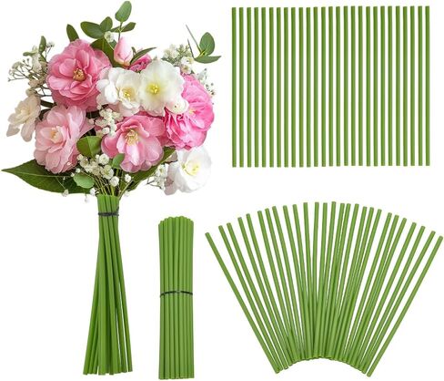OLYCRAFT 100Pcs Flower Stem Covers 12 Inch Green Tubing Roll Tubes for Bundling Artificial Flowers Simulation Lotus Stem Bouquets Artificial Accessories for DIY Wedding Centerpiece Bouquet in Kuwait