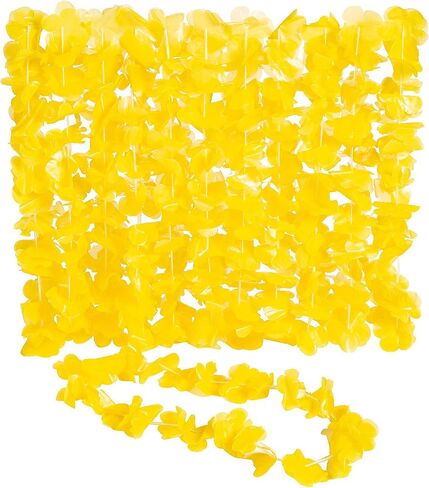 Fun Express Yellow Leis - Bright Tropical Floral Necklaces for Luau Beach Parties Summer Celebrations and Events - Vibrant Yellow Color Durable for Outdoor Use - Perfect for Party Favors - 12 Pieces in Kuwait