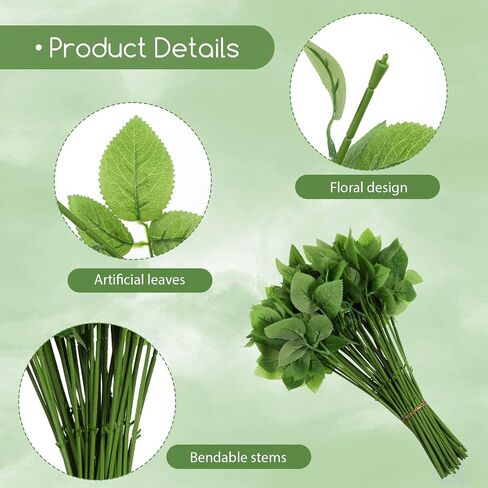 50 Pcs 13'' Floral Wire Stem with Leaves Rose-Stems with-Leaf Artificial Plastic-Rose-Floral-Wire Stems for Arrangement, DIY Craft Bouquet Making in Saudi Arabia