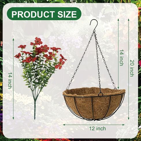 Artificial Outdoor Faux Fake Silk Realistic UV Resistant Hanging Planter Basket Potted Flowers Plants for Front Porch Patio Home Garden Spring Summer Decor in Saudi Arabia