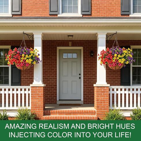 Artificial Outdoor Faux Fake Silk Realistic UV Resistant Hanging Planter Basket Potted Flowers Plants for Front Porch Patio Home Garden Spring Summer Decor in Saudi Arabia