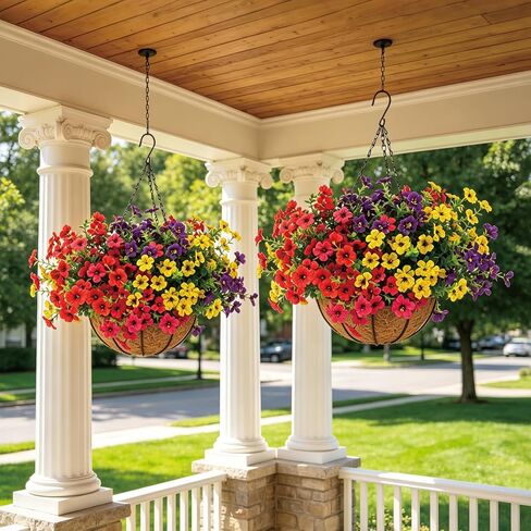 Artificial Outdoor Faux Fake Silk Realistic UV Resistant Hanging Planter Basket Potted Flowers Plants for Front Porch Patio Home Garden Spring Summer Decor in Saudi Arabia