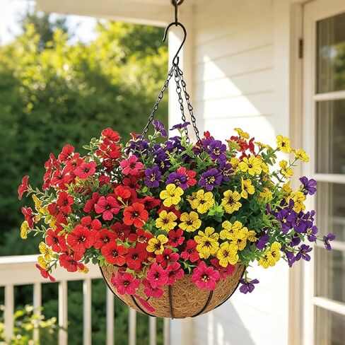 Artificial Outdoor Faux Fake Silk Realistic UV Resistant Hanging Planter Basket Potted Flowers Plants for Front Porch Patio Home Garden Spring Summer Decor in Saudi Arabia