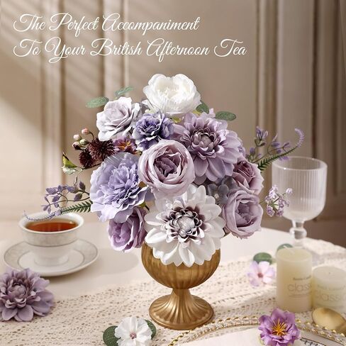 Serra Flora Purple Artificial Flower Combo for Vase, 25pcs Fake Roses with Stems for DIY Wedding Bridal Bouquets, Mixed Silk Dahlia and Rose Flowers for Floral Arrangements and Table Centerpieces in Saudi Arabia