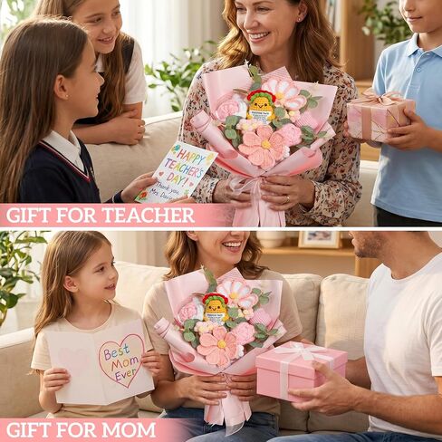 SHOHAYTO Crochet Flower Bouquet Handmade - Pink Knitted Flowers with Card, Realistic Tulips & Roses Gift for Women, Teacher Appreciation, Birthday, Graduation, Valentine's Day, Fall Decor in Saudi Arabia