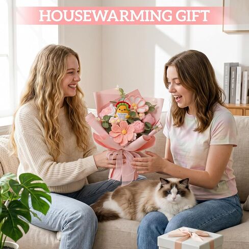 SHOHAYTO Crochet Flower Bouquet Handmade - Pink Knitted Flowers with Card, Realistic Tulips & Roses Gift for Women, Teacher Appreciation, Birthday, Graduation, Valentine's Day, Fall Decor in Saudi Arabia