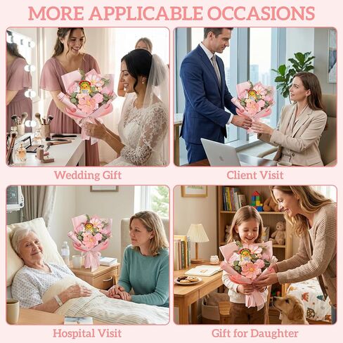 SHOHAYTO Crochet Flower Bouquet Handmade - Pink Knitted Flowers with Card, Realistic Tulips & Roses Gift for Women, Teacher Appreciation, Birthday, Graduation, Valentine's Day, Fall Decor in Saudi Arabia