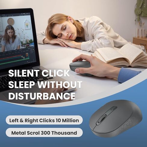 TECKNET Bluetooth Mouse, BT 5.2/3.0 and 2.4G Computer Mouse for Laptops, Small to Medium Size, Silent Click, 3-Level Adjustable DPI, 18-Month Battery, Compatible with Windows, MacOS and ChromeOS Black in Kuwait