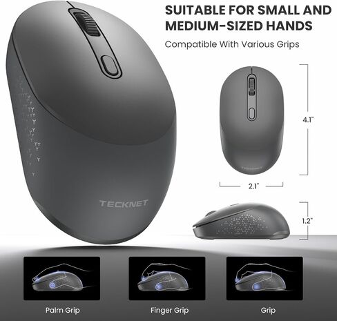 TECKNET Bluetooth Mouse, BT 5.2/3.0 and 2.4G Computer Mouse for Laptops, Small to Medium Size, Silent Click, 3-Level Adjustable DPI, 18-Month Battery, Compatible with Windows, MacOS and ChromeOS Black in Kuwait