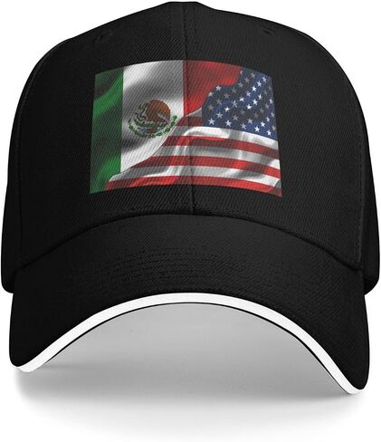 Mexican Mexico and USA American Flag Baseball Caps Snapback Hats for Men Classic Trucker Hat Dad Hat Vintage Curved Brim Adjustable Hats Golf Hat for Men & Women Gorras para Hombres Black in Kuwait