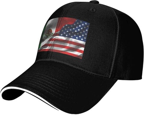 Mexican Mexico and USA American Flag Baseball Caps Snapback Hats for Men Classic Trucker Hat Dad Hat Vintage Curved Brim Adjustable Hats Golf Hat for Men & Women Gorras para Hombres Black in Kuwait