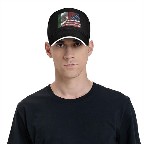Mexican Mexico and USA American Flag Baseball Caps Snapback Hats for Men Classic Trucker Hat Dad Hat Vintage Curved Brim Adjustable Hats Golf Hat for Men & Women Gorras para Hombres Black in Kuwait