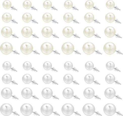 24 Pairs Pearl Studs Earrings for Women, Simulated Pearl Earrings 4 Mixed Sizes Fake Pearls Earring Round Ball Pearls Stud Earring Set for Bridal Wedding Christmas Birthday (White, Rice White) in Saudi Arabia