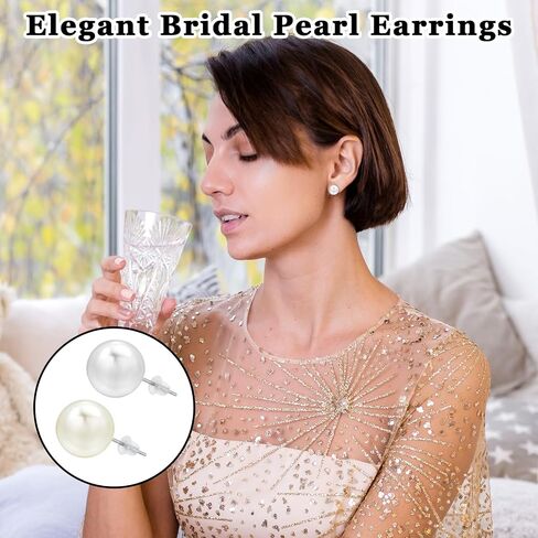 24 Pairs Pearl Studs Earrings for Women, Simulated Pearl Earrings 4 Mixed Sizes Fake Pearls Earring Round Ball Pearls Stud Earring Set for Bridal Wedding Christmas Birthday (White, Rice White) in Saudi Arabia