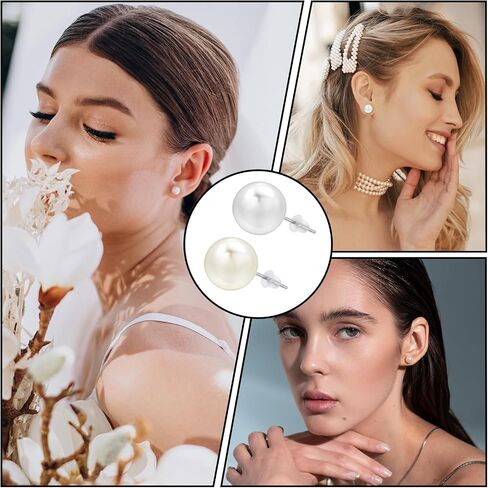 24 Pairs Pearl Studs Earrings for Women, Simulated Pearl Earrings 4 Mixed Sizes Fake Pearls Earring Round Ball Pearls Stud Earring Set for Bridal Wedding Christmas Birthday (White, Rice White) in Saudi Arabia