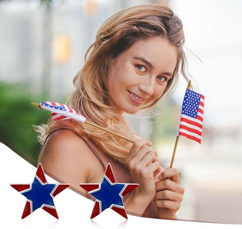 American Flag Patriotic Earrings for Women 925 Sterling Silver - Red White And Blue 4th of July Earrings Independence Day Jewelry Gifts in Kuwait
