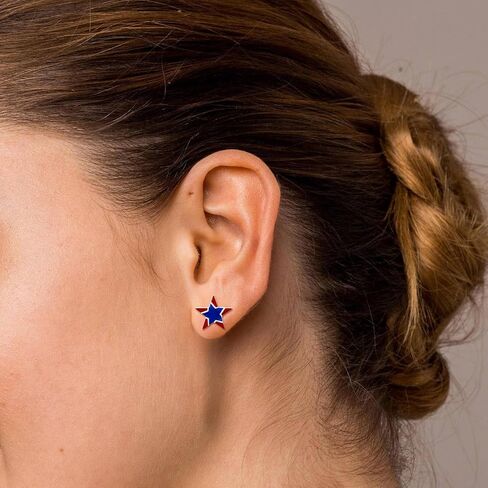 American Flag Patriotic Earrings for Women 925 Sterling Silver - Red White And Blue 4th of July Earrings Independence Day Jewelry Gifts in Kuwait