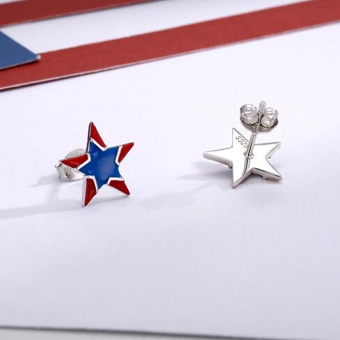 American Flag Patriotic Earrings for Women 925 Sterling Silver - Red White And Blue 4th of July Earrings Independence Day Jewelry Gifts in Kuwait