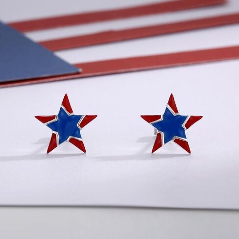 American Flag Patriotic Earrings for Women 925 Sterling Silver - Red White And Blue 4th of July Earrings Independence Day Jewelry Gifts in Kuwait