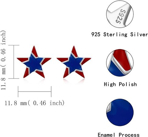 American Flag Patriotic Earrings for Women 925 Sterling Silver - Red White And Blue 4th of July Earrings Independence Day Jewelry Gifts in Kuwait