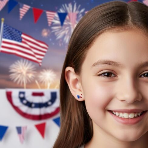 ICYROSE 925 Sterling Silver USA American Flag 4th of July Stud Earrings (Nickel Free) Fourth of July jewelry in Kuwait