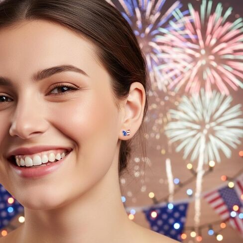 ICYROSE 925 Sterling Silver USA American Flag 4th of July Stud Earrings (Nickel Free) Fourth of July jewelry in Kuwait