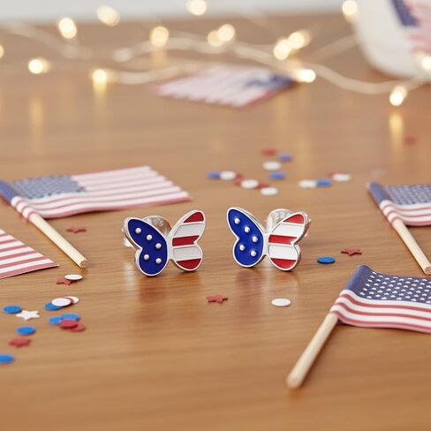 ICYROSE 925 Sterling Silver USA American Flag 4th of July Stud Earrings (Nickel Free) Fourth of July jewelry in Kuwait