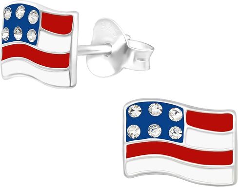 ICYROSE 925 Sterling Silver USA American Flag 4th of July Stud Earrings (Nickel Free) Fourth of July jewelry in Kuwait