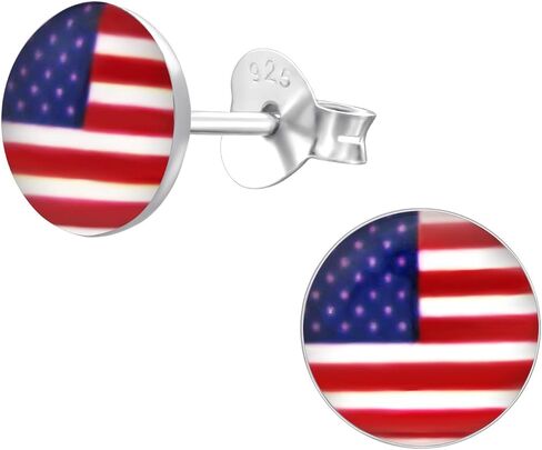 ICYROSE 925 Sterling Silver USA American Flag 4th of July Stud Earrings (Nickel Free) Fourth of July jewelry in Kuwait