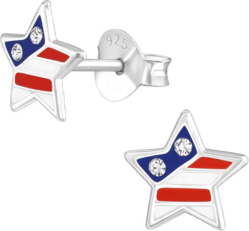 ICYROSE 925 Sterling Silver USA American Flag 4th of July Stud Earrings (Nickel Free) Fourth of July jewelry in Kuwait